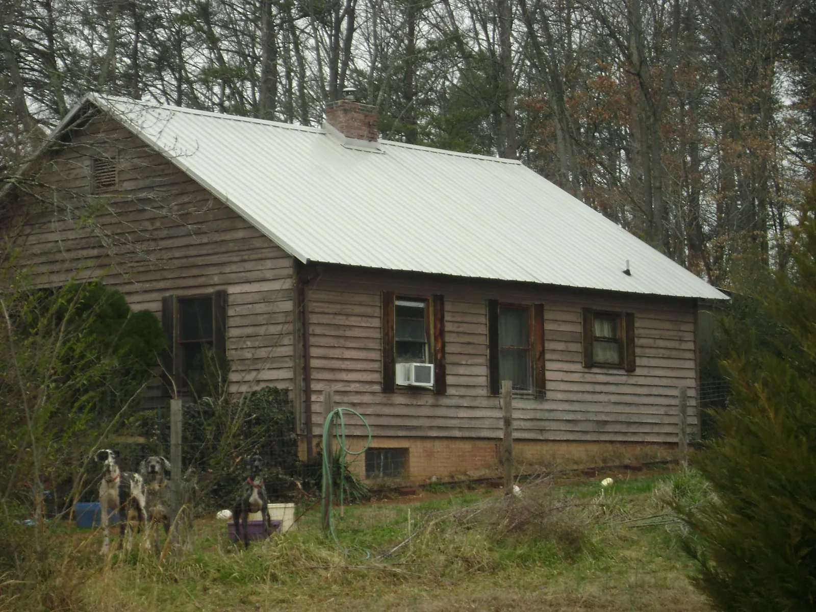 White metal roof on an old wood sided farmhouse, from a Asphalt Shingle Roof Repair job in Wilsons Mills